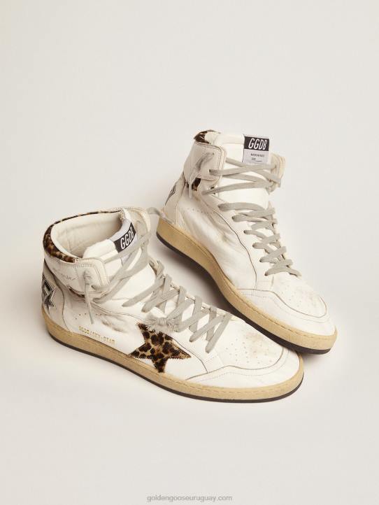 mujer zapatillas sky-star con firma en el tobillo e inserciones de piel de potro con estampado de leopardoGolden Goose 02H655
