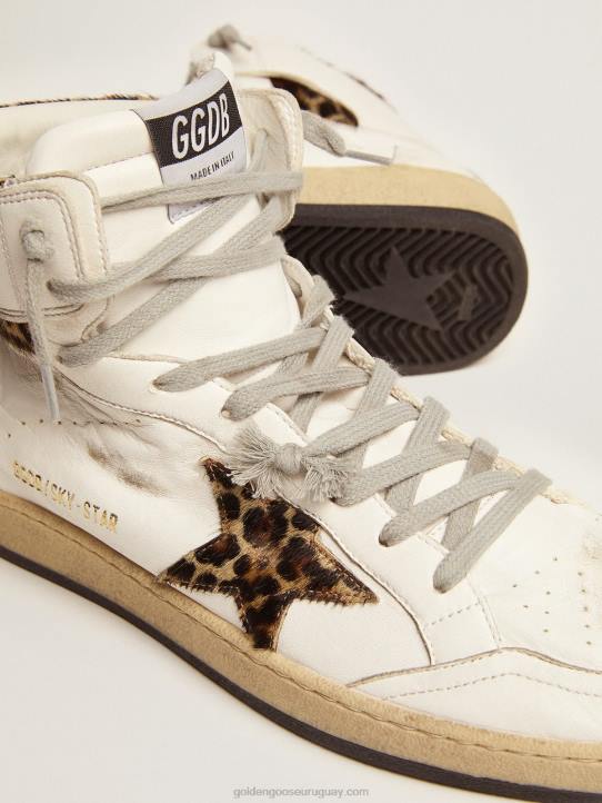 mujer zapatillas sky-star con firma en el tobillo e inserciones de piel de potro con estampado de leopardoGolden Goose 02H655