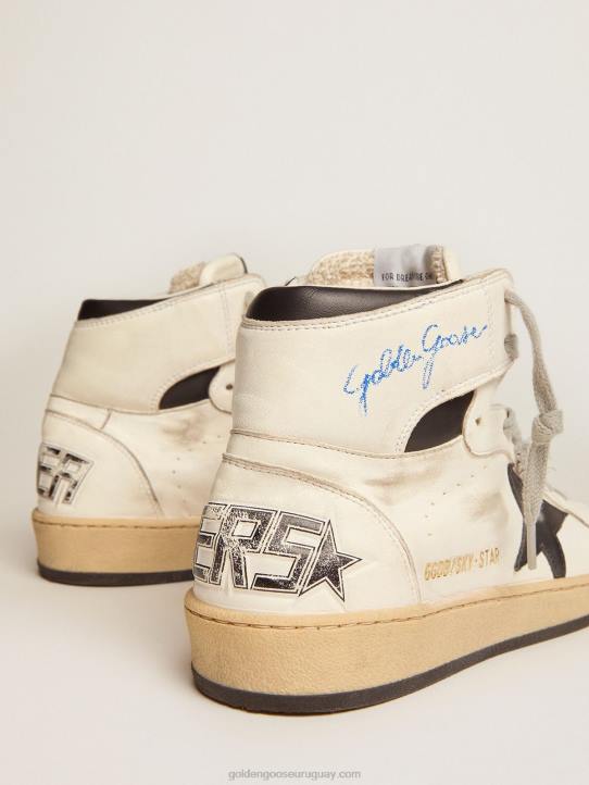 mujer zapatillas sky-star con firma en el tobillo e inserciones de piel negraGolden Goose 02H671