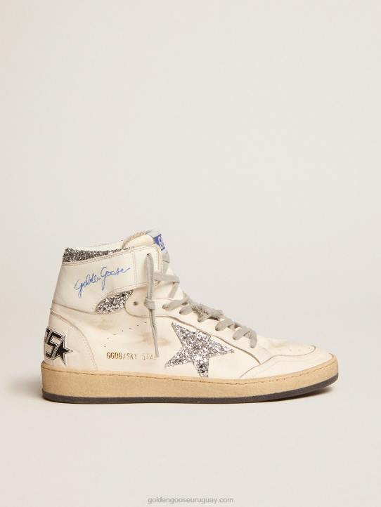 mujer zapatillas sky-star con firma en el tobillo e inserciones de purpurina plateadaGolden Goose 02H62