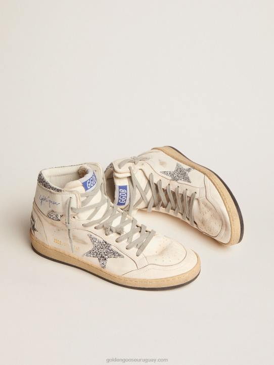 mujer zapatillas sky-star con firma en el tobillo e inserciones de purpurina plateadaGolden Goose 02H62