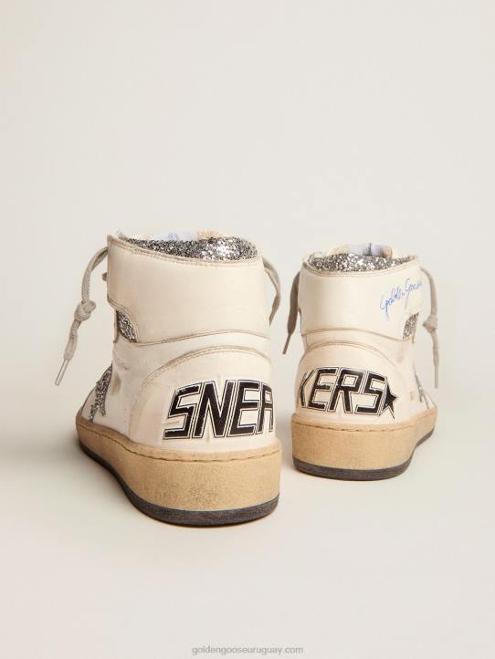 mujer zapatillas sky-star con firma en el tobillo e inserciones de purpurina plateadaGolden Goose 02H62