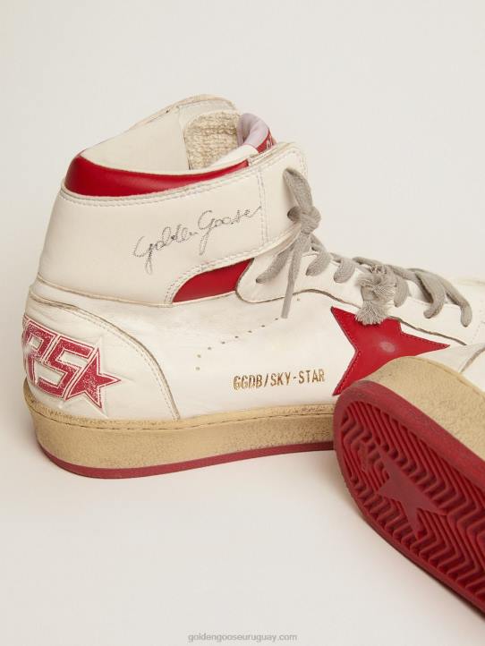 mujer zapatillas sky-star de napa blanca con estrella de cuero rojo y refuerzo en el talónGolden Goose 02H69