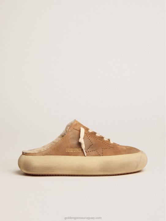 mujer Zapato sabot space-star de ante color tabaco con interior de borregoGolden Goose 02H6176