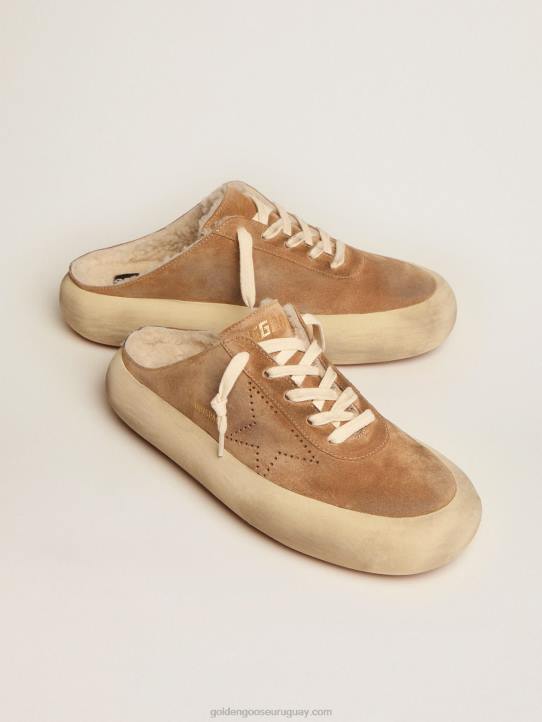 mujer Zapato sabot space-star de ante color tabaco con interior de borregoGolden Goose 02H6176