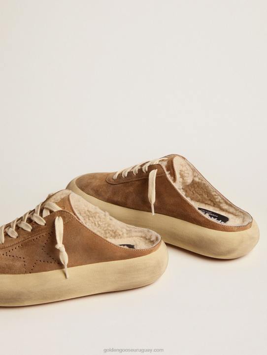 mujer Zapato sabot space-star de ante color tabaco con interior de borregoGolden Goose 02H6176