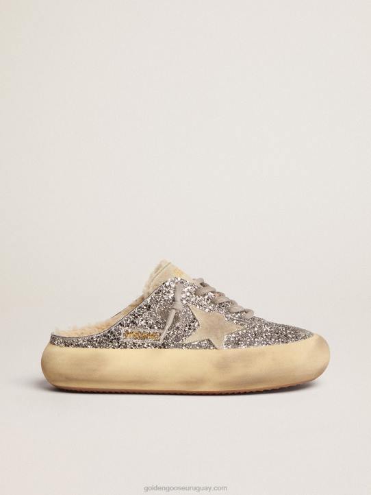 mujer sabot space-star en purpurina plateada con forro de borregoGolden Goose 02H678