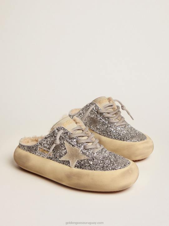 mujer sabot space-star en purpurina plateada con forro de borregoGolden Goose 02H678