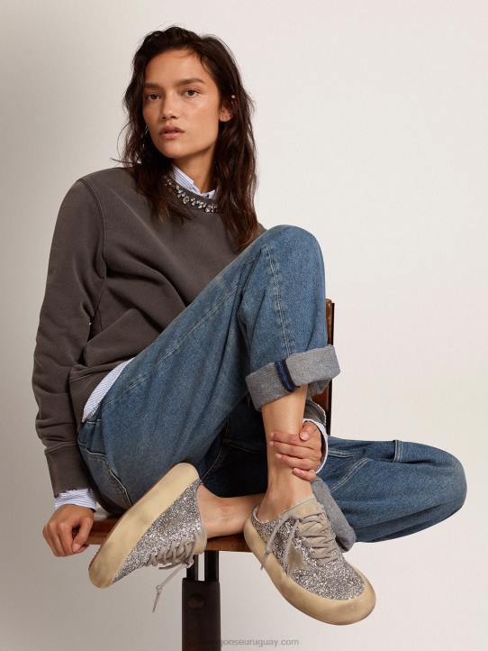 mujer sabot space-star en purpurina plateada con forro de borregoGolden Goose 02H678
