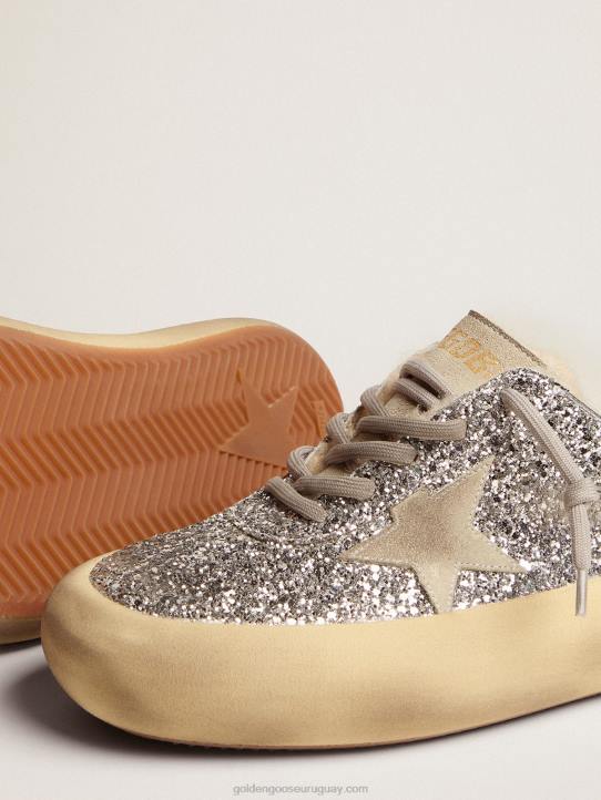 mujer sabot space-star en purpurina plateada con forro de borregoGolden Goose 02H678