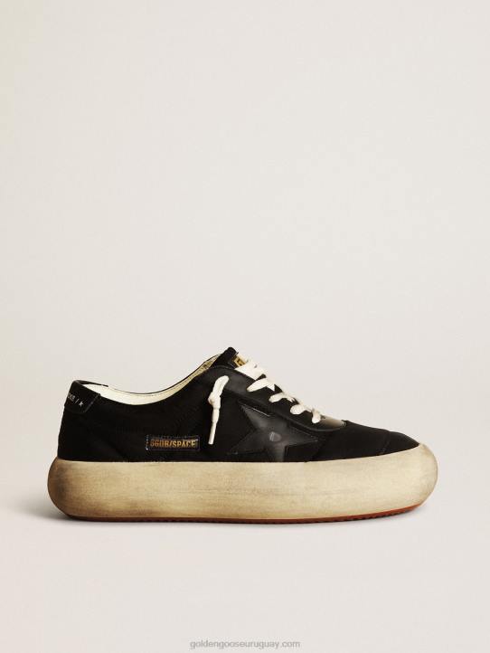 mujer zapatos space-star de nailon negro con estrella de piel negra y refuerzo en el talónGolden Goose 02H6175