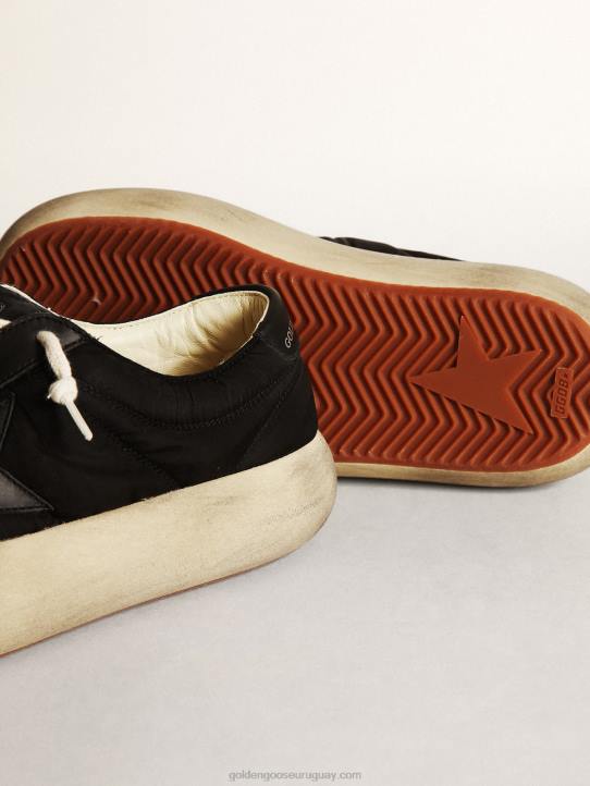 mujer zapatos space-star de nailon negro con estrella de piel negra y refuerzo en el talónGolden Goose 02H6175