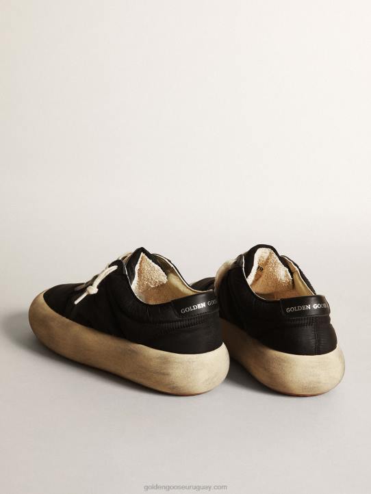 mujer zapatos space-star de nailon negro con estrella de piel negra y refuerzo en el talónGolden Goose 02H6175