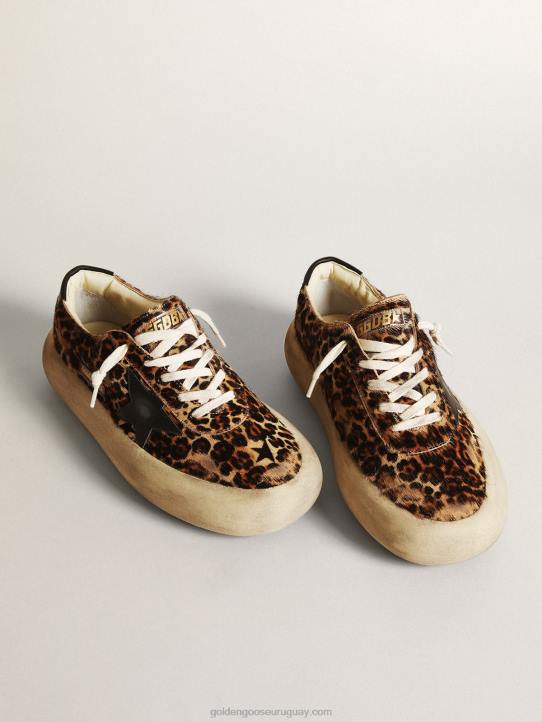mujer zapatos space-star de piel de potro con estampado de leopardo con estrella de piel negra y refuerzo en el talónGolden Goose 02H6174