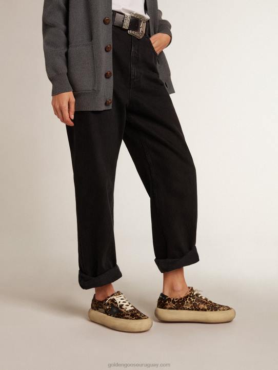 mujer zapatos space-star de piel de potro con estampado de leopardo con estrella de piel negra y refuerzo en el talónGolden Goose 02H6174