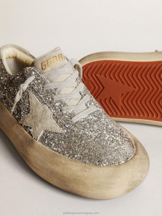 mujer zapatos space-star en purpurina plateada con estrella de ante gris hielo y refuerzo en el talónGolden Goose 02H6212