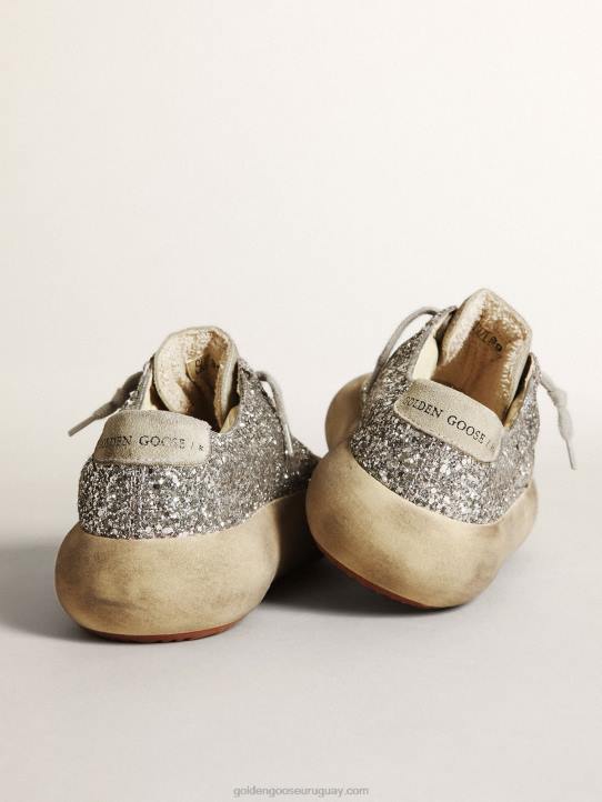 mujer zapatos space-star en purpurina plateada con estrella de ante gris hielo y refuerzo en el talónGolden Goose 02H6212