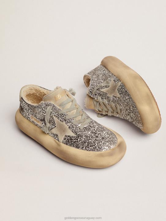 mujer zapatos space-star en purpurina plateada con forro de borregoGolden Goose 02H6177