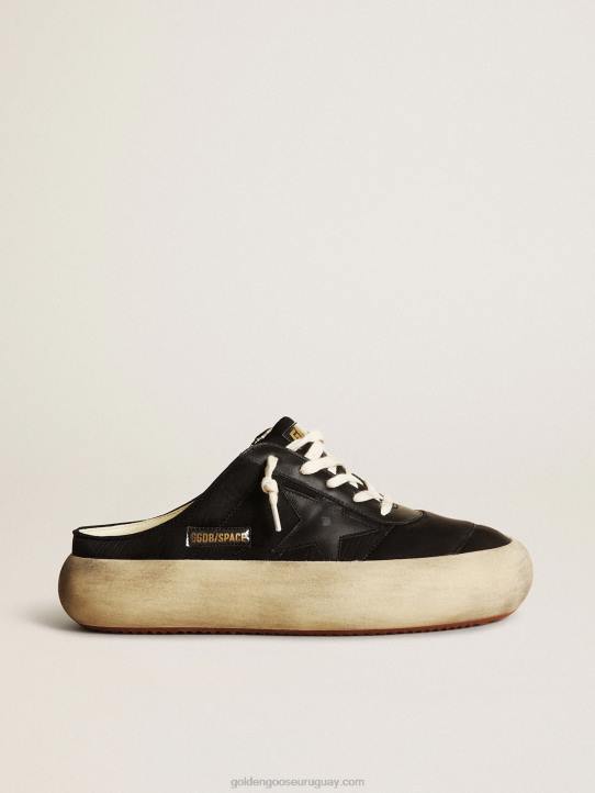 mujer zuecos space-star de nailon negro con estrella de piel negraGolden Goose 02H6173