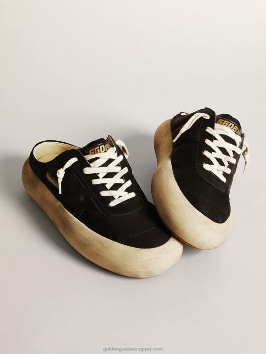 mujer zuecos space-star de nailon negro con estrella de piel negraGolden Goose 02H6173