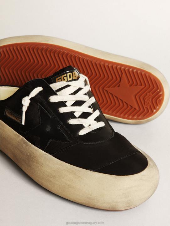 mujer zuecos space-star de nailon negro con estrella de piel negraGolden Goose 02H6173