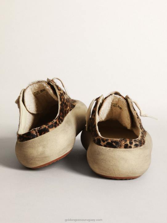 mujer zuecos space-star de piel de potro con estampado de leopardo y estrella de cuero negroGolden Goose 02H6149