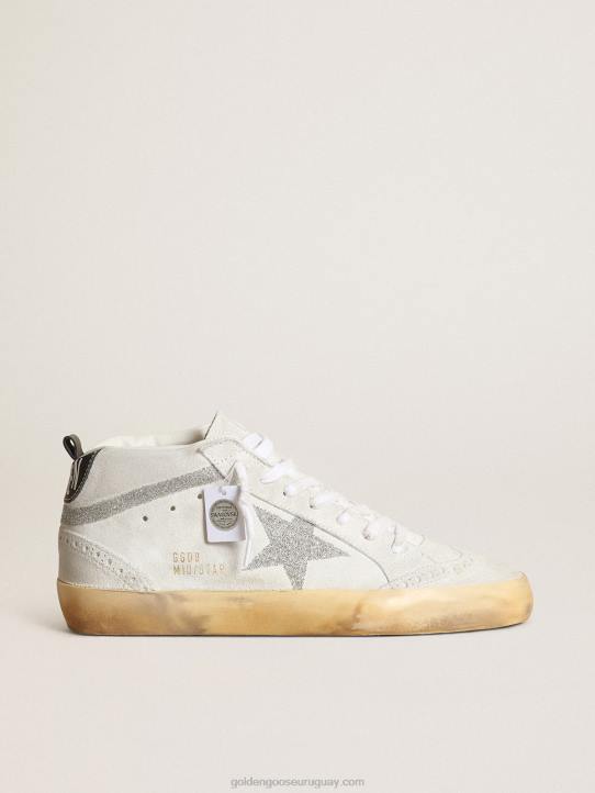 mujer Deportivas mid star de ante blanco con estrella y flash de microcristales de swarovski plateadosGolden Goose 02H637