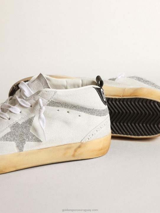 mujer Deportivas mid star de ante blanco con estrella y flash de microcristales de swarovski plateadosGolden Goose 02H637