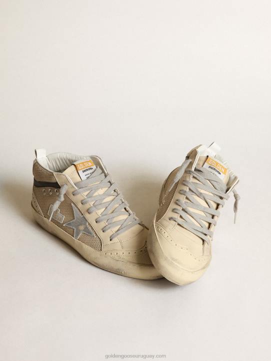 mujer Zapatillas deportivas mid star ltd de malla color crema con estrella de piel plateada metalizada y flash de piel negraGolden Goose 02H614