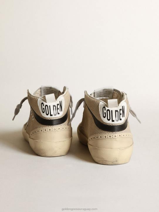 mujer Zapatillas deportivas mid star ltd de malla color crema con estrella de piel plateada metalizada y flash de piel negraGolden Goose 02H614