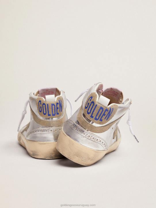mujer Zapatillas mid star de piel plateada metalizada con estrella y flash de ante gris tórtolaGolden Goose 02H685