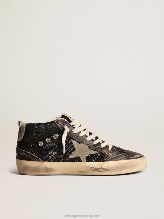 mujer estrella media en brillo negro con estrella de ante gris paloma y refuerzo en el talónGolden Goose 02H6222