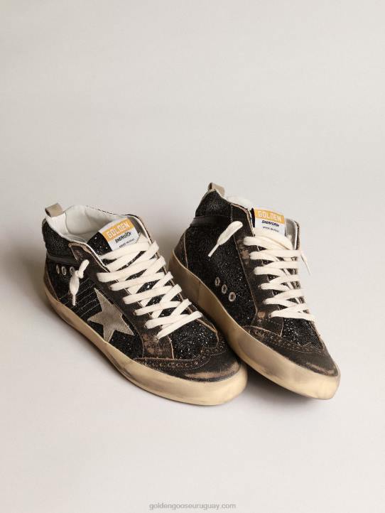 mujer estrella media en brillo negro con estrella de ante gris paloma y refuerzo en el talónGolden Goose 02H6222