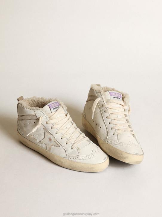 mujer mid star en napa con estrella de cuero blanco brillante y flashGolden Goose 02H6192