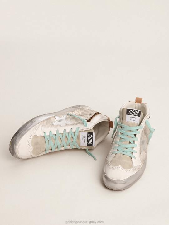 mujer zapatillas deportivas de media estrella con refuerzo del talón de piel metalizada plateada y flash de piel de potro con estampado de leopardoGolden Goose 02H656
