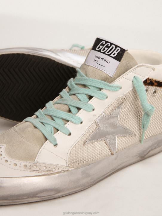 mujer zapatillas deportivas de media estrella con refuerzo del talón de piel metalizada plateada y flash de piel de potro con estampado de leopardoGolden Goose 02H656