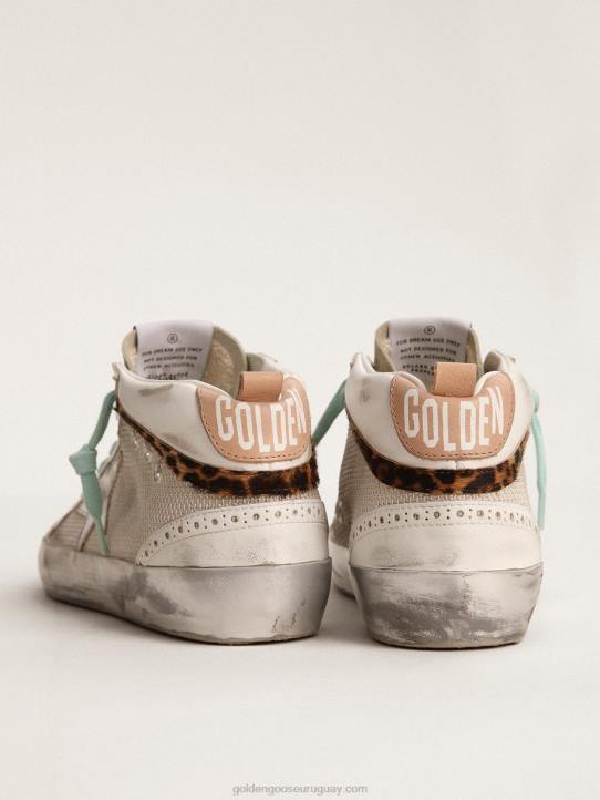mujer zapatillas deportivas de media estrella con refuerzo del talón de piel metalizada plateada y flash de piel de potro con estampado de leopardoGolden Goose 02H656