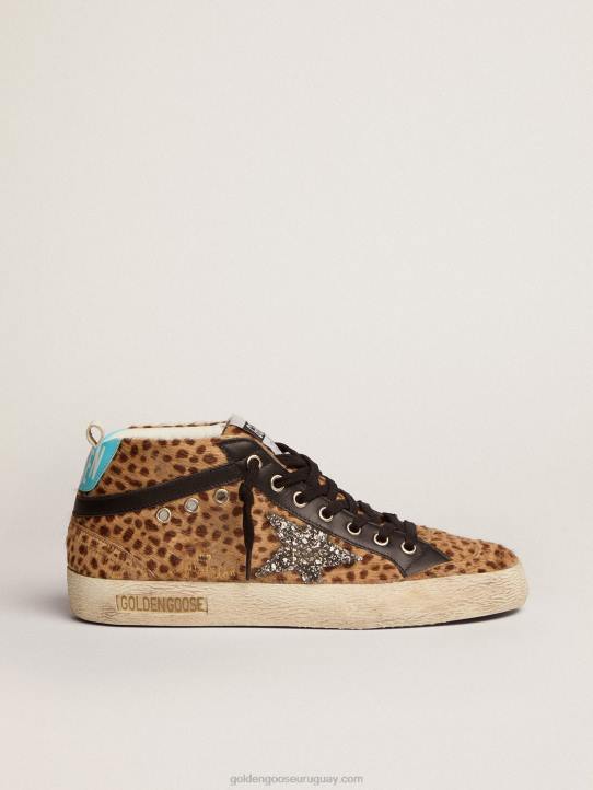 mujer zapatillas deportivas mid star de piel de potro animal print con estrella de purpurina plateadaGolden Goose 02H6110