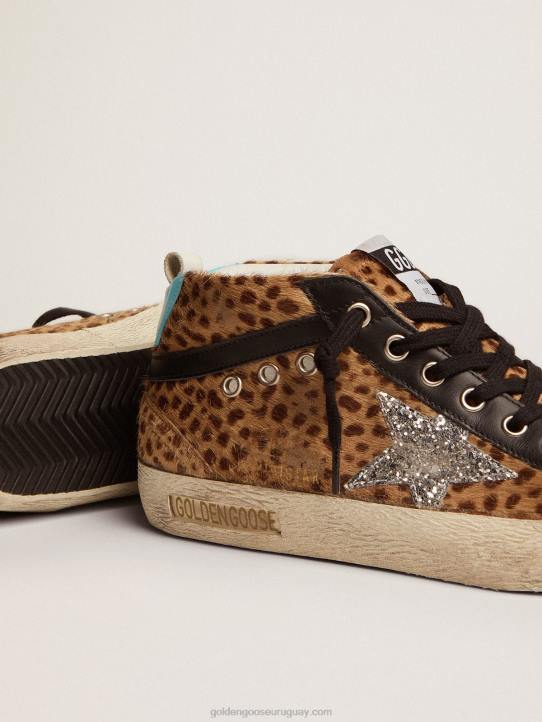 mujer zapatillas deportivas mid star de piel de potro animal print con estrella de purpurina plateadaGolden Goose 02H6110