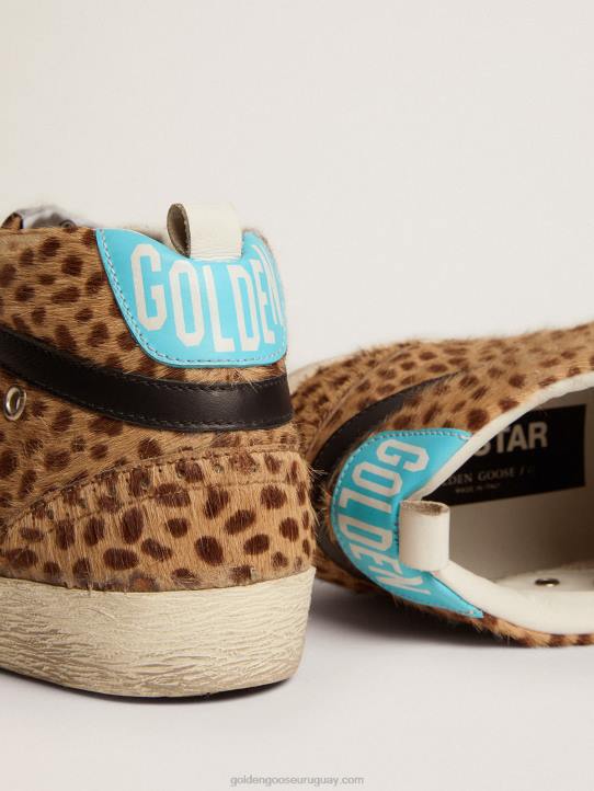 mujer zapatillas deportivas mid star de piel de potro animal print con estrella de purpurina plateadaGolden Goose 02H6110