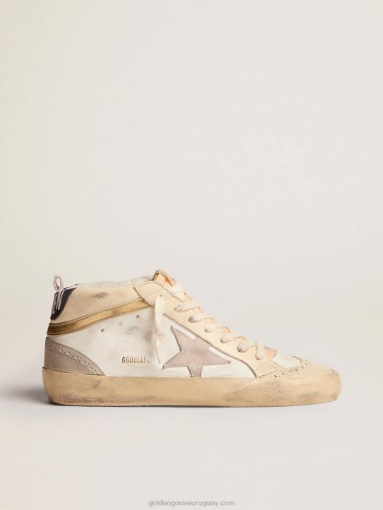 mujer zapatillas mid star con estrella de ante gris claro y destello de piel dorada efecto cromoGolden Goose 02H6139
