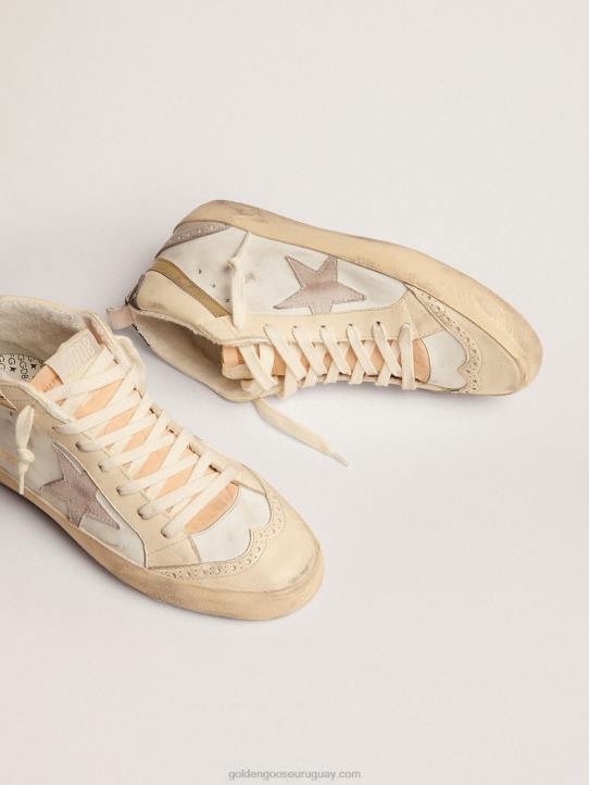 mujer zapatillas mid star con estrella de ante gris claro y destello de piel dorada efecto cromoGolden Goose 02H6139