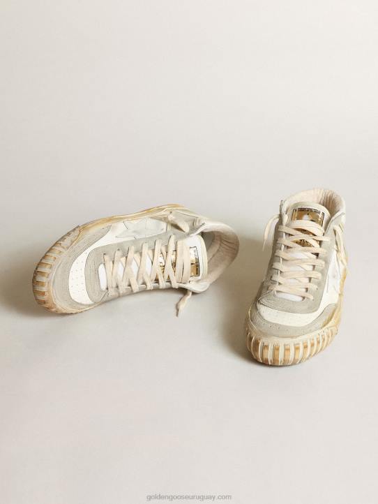 mujer zapatillas mid star con inserciones de ante gris hielo y estrella de piel blancaGolden Goose 02H6224