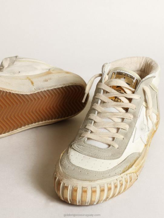 mujer zapatillas mid star con inserciones de ante gris hielo y estrella de piel blancaGolden Goose 02H6224