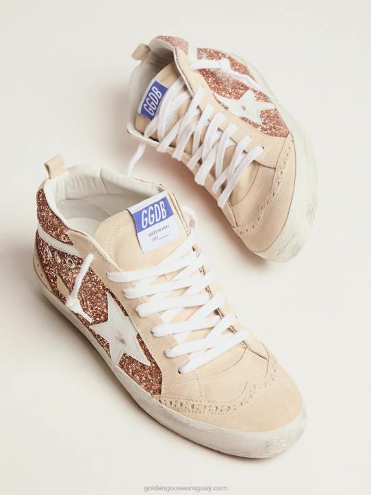 mujer zapatillas mid star con purpurina rosa y doradoGolden Goose 02H658