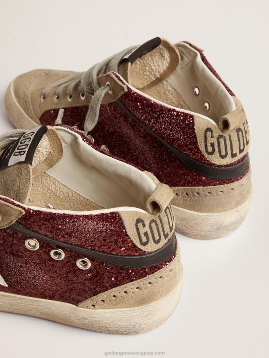 mujer zapatillas mid star en purpurina burdeos con inserciones en gris tórtola y estrella blancaGolden Goose 02H674