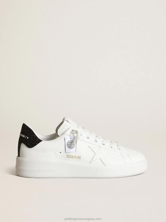 mujer Zapatillas deportivas purestar de piel blanca con estrella tono sobre tono y refuerzo del talón con cristales de swarovski negrosGolden Goose 02H6204