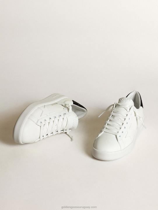 mujer Zapatillas deportivas purestar de piel blanca con estrella tono sobre tono y refuerzo del talón con cristales de swarovski negrosGolden Goose 02H6204