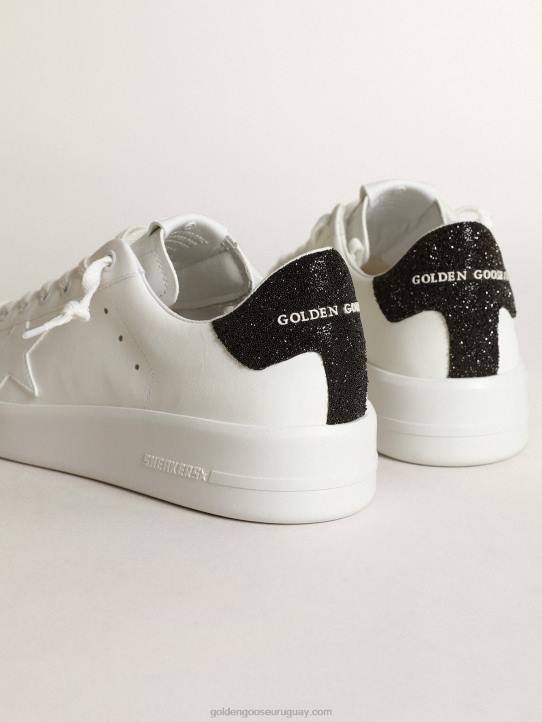 mujer Zapatillas deportivas purestar de piel blanca con estrella tono sobre tono y refuerzo del talón con cristales de swarovski negrosGolden Goose 02H6204