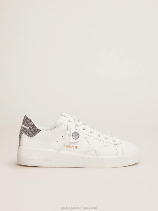 mujer Zapatillas deportivas purestar de piel blanca con refuerzo de cristal Swarovski plateado en el talónGolden Goose 02H6130